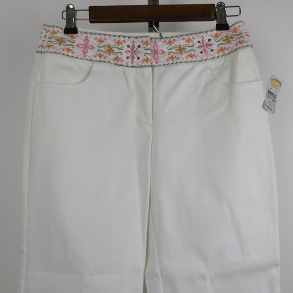 NWOT Talbots White Pants with Floral Waistband 4P - Picture 4 of 7